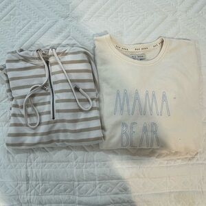 Rae Dunn Cream Women’s Top with Blue 'MAMA BEAR' Lettering